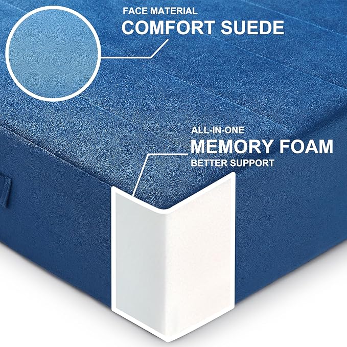JKMAX 2 Pcs High Density Foam Floor Pillow - Upgraded Large Pillows Seating for Adults - Outdoor Floor Cushion with Soft Tufted Cover - Yoga Pillows for Sitting On Floor - 22 Inch Navy Blue