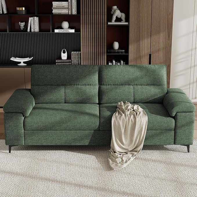Upvilla 88.97" Modern Sofa Couch for Living Room, Deep Seat Sofas with 8”Cushion, Comfy 2-Seater Chenille Loveseat with Convertible Armrest, Removable Sofa Cover, High Leg (Green)