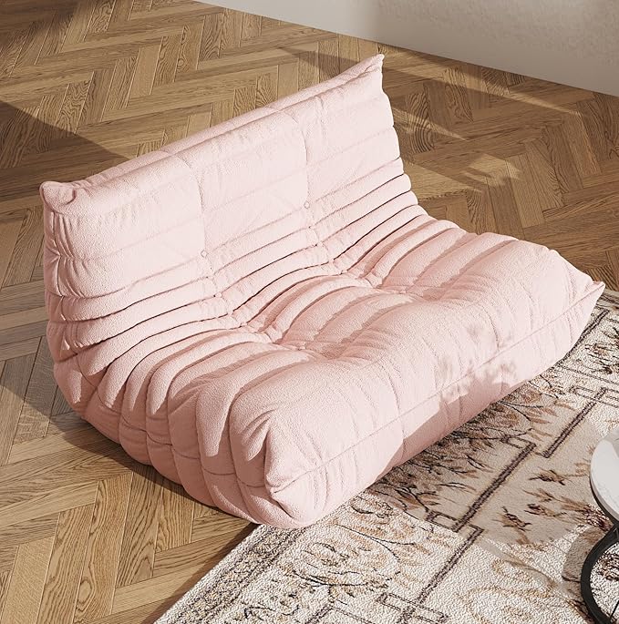Bean Bag Chair, Fireside Chair, Large Bean Bag Chair for Adults, Bean Bag Chairs for Teens with High-Resilience Foam, Non-Slip Base Floor Lounge Sofa,Living Room (Pink, Loveseat)