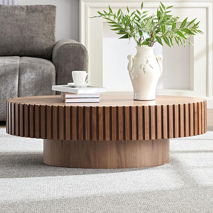 KEVINSPACE Coffee Table Oval 43.7" Wood CoffeeTable for Living Room Farmhouse CoffeeTable Mid-Century CoffeeTable Modern Sofa SideTable Home Furniture Small Space Office Apartment Walnut