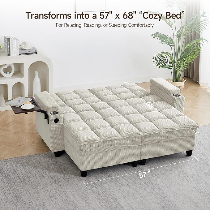 70.9" Chaise Lounge Chair Indoor, Oversized Boucle Upholstered Sofa Bed, Adjustable Backrest Deep Seat Reading Chair, Sofas Couches for Living Room with Storage, Cup Holders and 360° Swivel Side Table