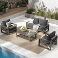 UDPATIO 4 Piece Faux Wood Aluminum Patio Furniture Set Modern Patio Conversation Set with Coffee Table for Balcony, Backyard, Deck, 600D Waterproof Furniture Cover Included, Dark Grey