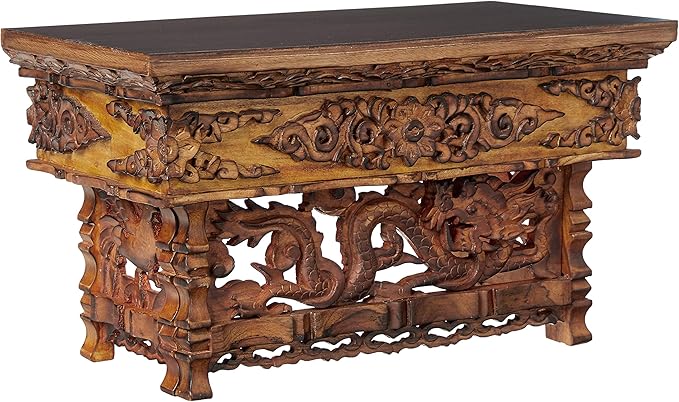 Tribe Azure Fair Trade Small Altar Table, Meditation Table Altar, Small Puja Table, Meditation Altar Wood Wiccan Buddhist, Tea Japanese, Low Side Dragon (Small)