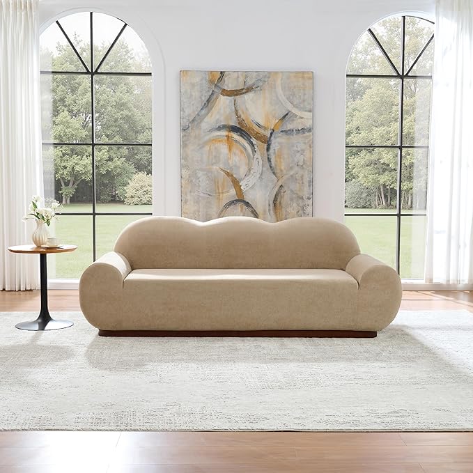 Christopher Knight Home Zera 88" Comfy Velvet Upholstered Cloud Couch, 3-Seater Sofa Couches, Low Profile Home Sofa Living Room with Round Arm, Sturdy Wooden Frame Lounge Chair Indoor, Camel Brown