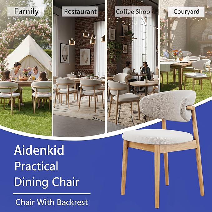 Set of 2 Solid Ash Wood Dining Chairs, Upgraded Reinforced Zero-Wobble Frame, Mid-Century Modern Side Chairs with Ergonomic Curved Backrest & Adjustable Floor Protectors (K-Oak, Set of 2)