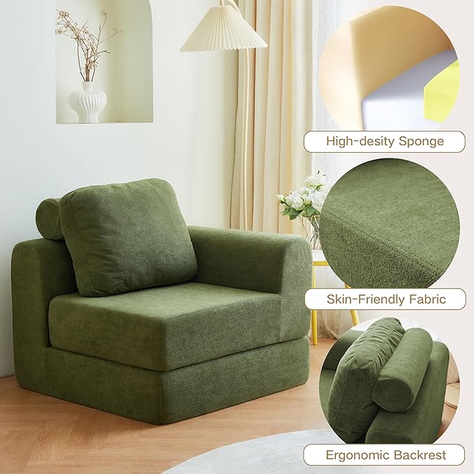 Swbvs Convertible Folding Sofa Bed, Multi-Functional Sleeper Chair with Memory Foam and Back Support – Portable Futon Couch for Living Room, Bedroom, or Small Spaces