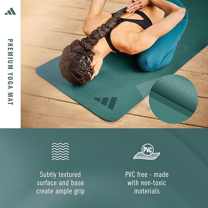 adidas Premium Yoga Mat, Firm-Density Workout Mat, 5 mm