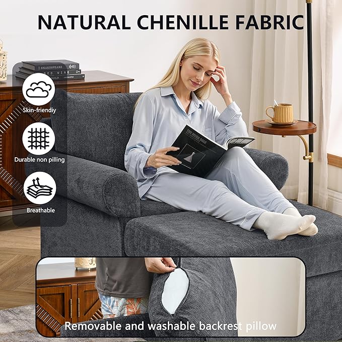 35.82" Accent Chair with Ottoman Set,Upholstered Living Room Chairs for Reading Chair with Chaise Lounge Chairs Indoor, Comfortable Armchair for Bedroom (Gray, 35.82")