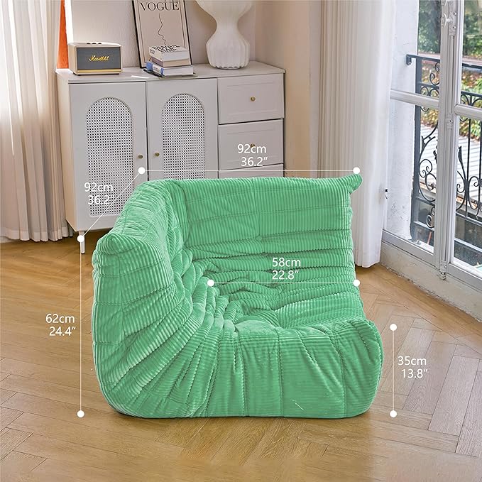 N&V Fireside Corner Chair, Mid Century Armless Floor Sofa, Soft Premium Corduroy Floor Lounge Chair, Foam Sofa Accent Chair for Living Room Bedroom and Office(Mint)