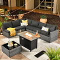 ovios Outdoor 8 Piece Patio Furniture Set with Fire Pit Table,Conversation Sectional Wicker Couch with Coffee Table,Modern Outside Sofa for Balcony Backyard, Black