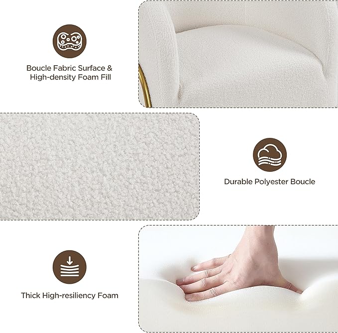 Yaheetech Accent Chair Set of 2, Armchair Set, Side Chairs for Living Room, Boucle Fabric Vanity Chairs with Gold Legs for Bedroom Office Reading Nook, Ivory