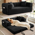 AUGOP Boneless Couch Folding Couches for Living Room Sofa, Futon Sofa Bed with Sleeper Sofa, Futon Couch with Fixed-Shape Oversized Corduroy Upholstered (Black, 81 Inches)