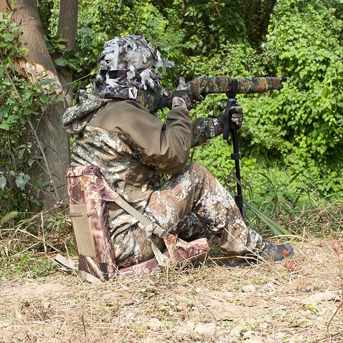 AUSCAMOTEK Camouflage Hunting and Stadium Seat Cushion with Backrest - 5cm Thick, Water-Resistant, Silent Material for Turkey Hunting Fishing Camping and Outdoor Activities