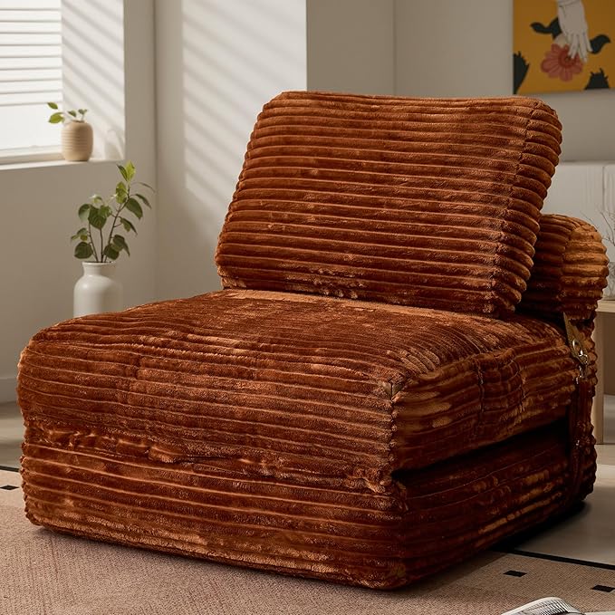 ovios Folding Sofa Bed, Foldable Sleeper Chair Floor Futon, Comfy Portable Convertible Fold Out Lounge Chairs for Living Room Bedroom, Brown