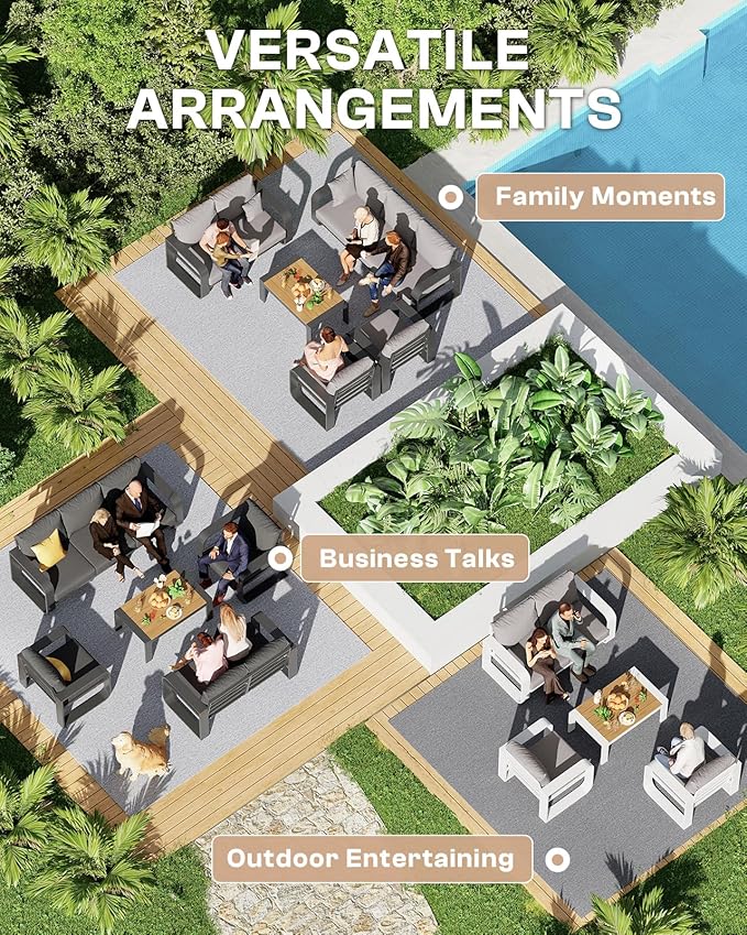 Aluminum Outdoor Patio Couch, 3 Seats Oversized Patio Sofa with Widened Armrest & Ultra-Thick Cushions, Deep Seating Modern Patio Furniture for Backyard, Deck, Graphite