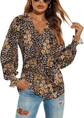 Romanstii Women's Casual V-Neck T-Shirts Loose Puff Long Sleeve Tops Tunic Blouses
