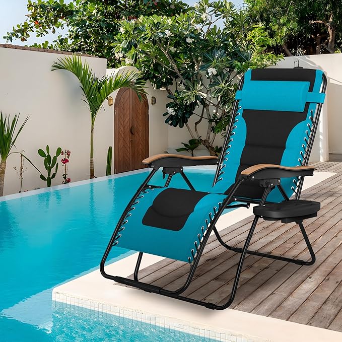 Sophia & William Oversize Zero Gravity Chair, Padded Recliner with Free Cup Holder, Supports 400 LBS (Aqua)