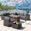 Kullavik 8 Pieces Outdoor Patio Furniture Set with 43" Gas Propane Fire Pit Table PE Wicker Rattan Sectional Sofa Patio Conversation Sets,Grey