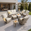 ovios 9 Pieces Patio Furniture Set, Outdoor Wicker Sofa Couch with Swivel Chairs Ottomans Comfy Cushions, High Back Modern All Weather Conversation Sets, Grey Rattan, Grey