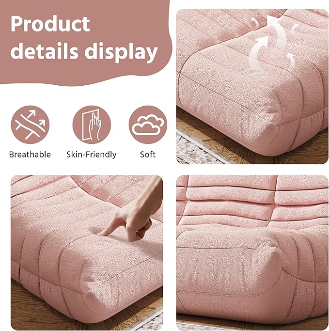 Bean Bag Chair, Fireside Chair, Large Bean Bag Chair for Adults, Bean Bag Chairs for Teens with High-Resilience Foam, Non-Slip Base Floor Lounge Sofa,Living Room (Pink, Loveseat)