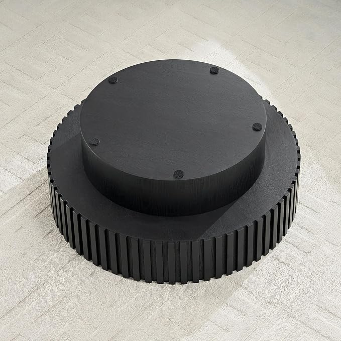 31.49'' Nesting Round Wood Coffee Table with Storage for Apartment, Modern Living Room Coffee Table with Sturdy Pedestal (Black, Ø31.49 x 13.77 with Storage)