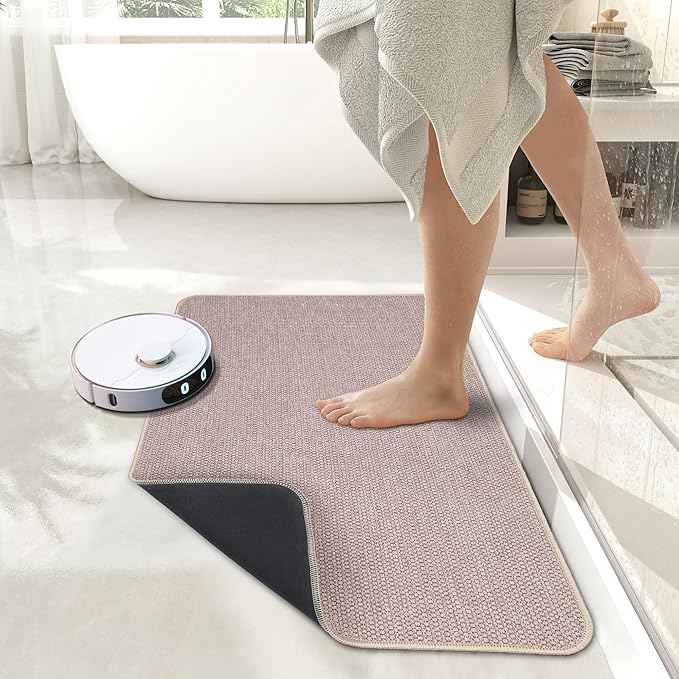 Bath Mat,Ultra Thin Bathroom Rugs,Rubber Bath Mats for Bathroom,No Slip Bath Rugs,Quick Dry,Machine Washable,Low Pile,Absorbent,Shower Outside,Sink,Home Decor Accessories.Beige,1'5"x2'3"(2 Pack)