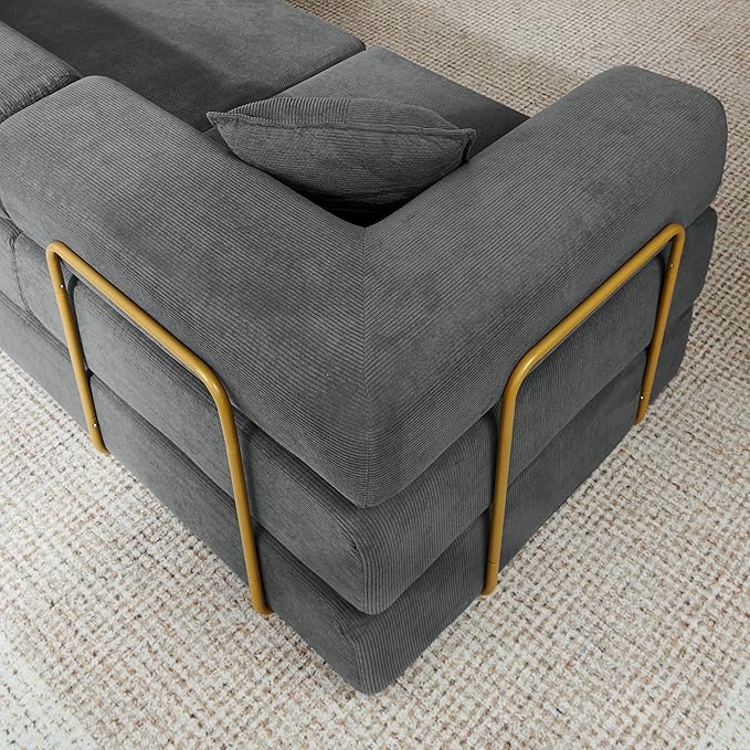 108" Convertible Sleeper Sofa Bed, Corduroy Folding Sofa Bed with Fixed-Shape Frame, Fold Out Floor Mattress Couch, Lazy Compression Sofas for Living Room, Bedroom, No Assembly Required,Grey