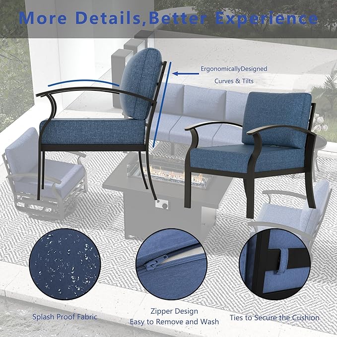 RTDTD Aluminum Outdoor Patio Furniture Set,5 Seats Patio Conversation Sets with 2 Round Coffee Tables,Metal Patio Sectional Furniture Set with 5.1" Thickened Cushions,Navy Blue