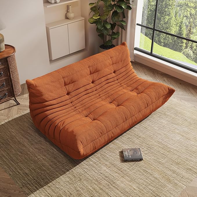 Bean Bag Chair, Oversized Bean Bag Chair for Living Room, Fireside Chair for Adults with Memory Foam Filled, Big Accent Lounge Floor Sofa for Reading, Relax, No Assembly Required. (Orange 3-Seater)