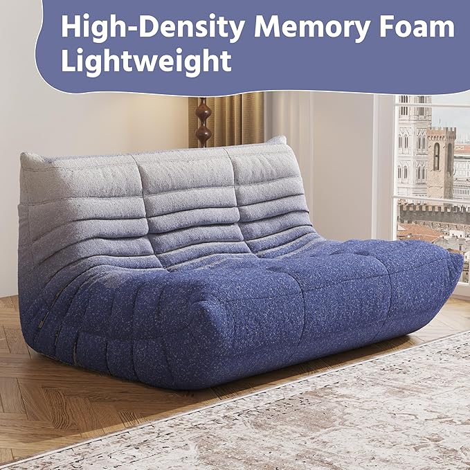 Bean Bag Chair, Fireside Chair, Large Bean Bag Chair for Adults, Bean Bag Chairs for Teens with High-Resilience Foam, Non-Slip Base Floor Lounge Sofa,Living Room (Gradient White-Blue, Loveseat)