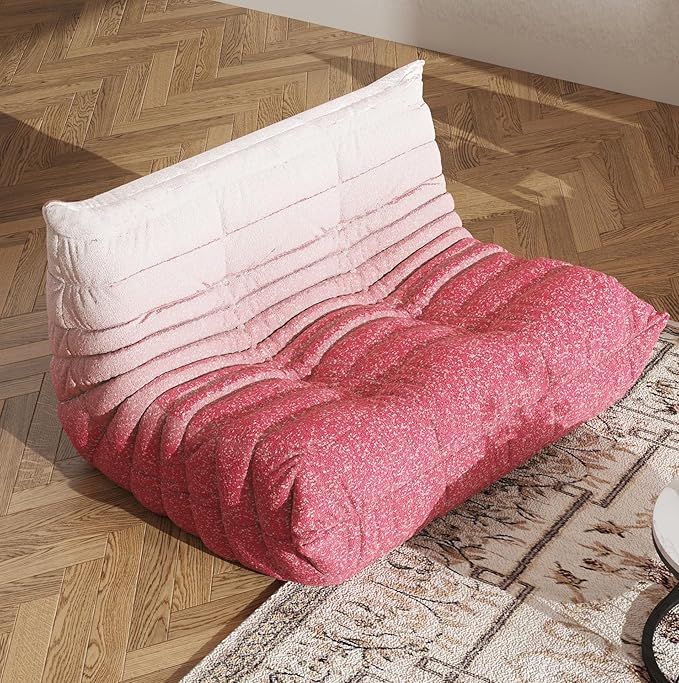 Bean Bag Chair, Fireside Chair, Large Bean Bag Chair for Adults, Bean Bag Chairs for Teens with High-Resilience Foam, Non-Slip Base Floor Lounge Sofa,Living Room (Gradient White-Pink, Loveseat)