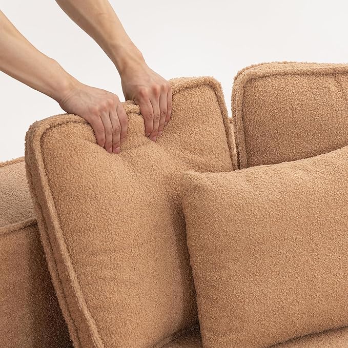 EPOFIT 1-Seater Teddy Fleece Modular Sofa Chair, Low-Profile Floor Seat with Wide Cushion and All-Foam Support, Right-Facing Design, Compressed Packaging – Brown