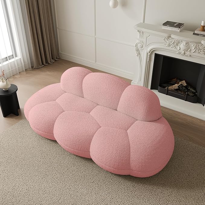 JACH 3 Seater Cloud Sofa for Living Room, Modern Sherpa Upholstered Sofa, Minimalist Leisure Sofas, Comfy Cloud Couch for Apartment, Small Space, No Assembly Required (Pink)