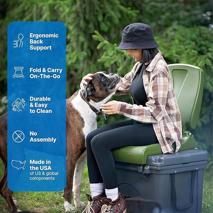 Step2 Foldable Adult Flip Seat, Portable Outdoor Chair for Poolside, Tailgating, Camping, Picnic Chair, Provides Back Support When Sitting on Ground, Olive
