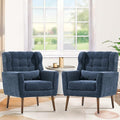QKFF Accent Chair Set of 2, Upholstered Armchair with Pillow, Fabric Single Sofa Chair with Lounge Seat and Wood Legs Accent Chair for Living Room Small Spaces (Dark Blue, Set of 2)