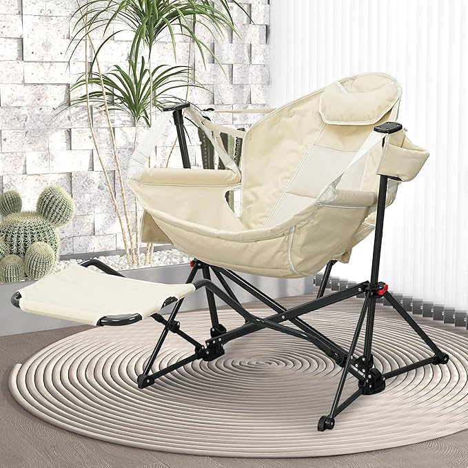 GDY Camping Chairs, Oversized Hammock, Folding Rocking Chairs, Adjustable Back Swing Chairs, Cup Holder, Outdoor Beach Lawn, White.