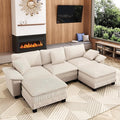 MIXPATIO 123-Inch U Shaped Sectional Sofa with Cloud Cushions, Deep Seat Modular Couch Set w/ 5 Seats & 2 Ottomans, Plush Chenille & Corduroy Upholstery for Living Room, Apartment - Beige