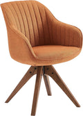 Art Leon Dining Chair, Mid Century Modern Fabric Upholstered Swivel Dining Room Chair with Wood Legs, Leisure Side Chair with Arms for Living Room, Caramel