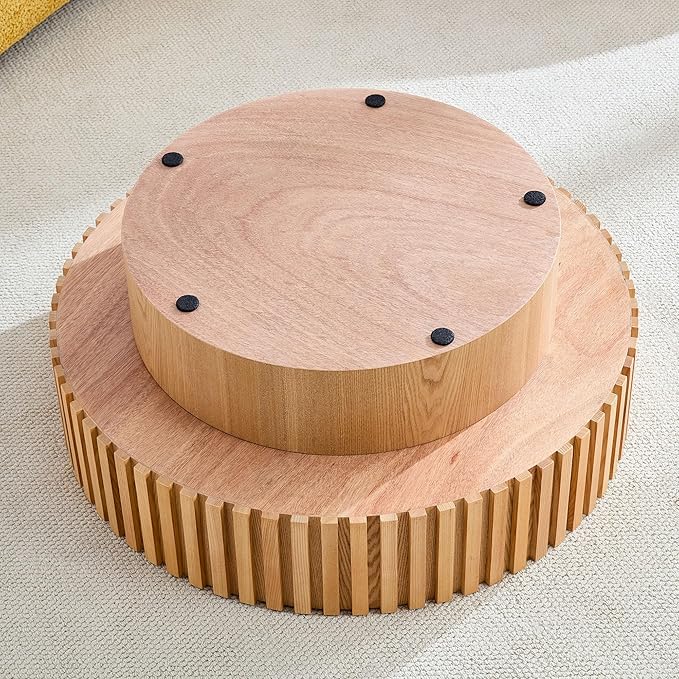 31.49'' Round Wood Coffee Table with Storage for Living Room, Modern Handcraft Drum Coffee Table, Circle Wooden Table for Small Space Apartment (Ash, Ø31.49 x 13.77 with Storage)