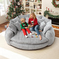 82'' Oversized Upholstered Sofa Bed, Round Chaise Lounge Chair Indoor, Modern Chenille Boneless Couch, No Assembly Required, Plush Sleeper Chair with 14 Pillows for Living Room, Light Grey