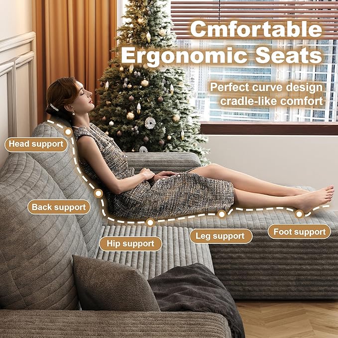 AUGOP 108" Sectional Couches for Living Room Modern Modular Sofa with L-Shape Couchs Upholstered Boneless Couch Deep Seat Sectional Couch with Chaise (Grey, Right Facing Chaise+2Seaters)