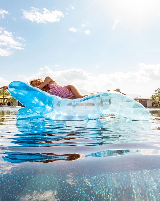 FUNBOY Giant Inflatable Luxury Tri-Color Blue Chaise Lounger, Chair Pool Float for Adults, Perfect for a Summer Pool Party, Bundle Pack of 2