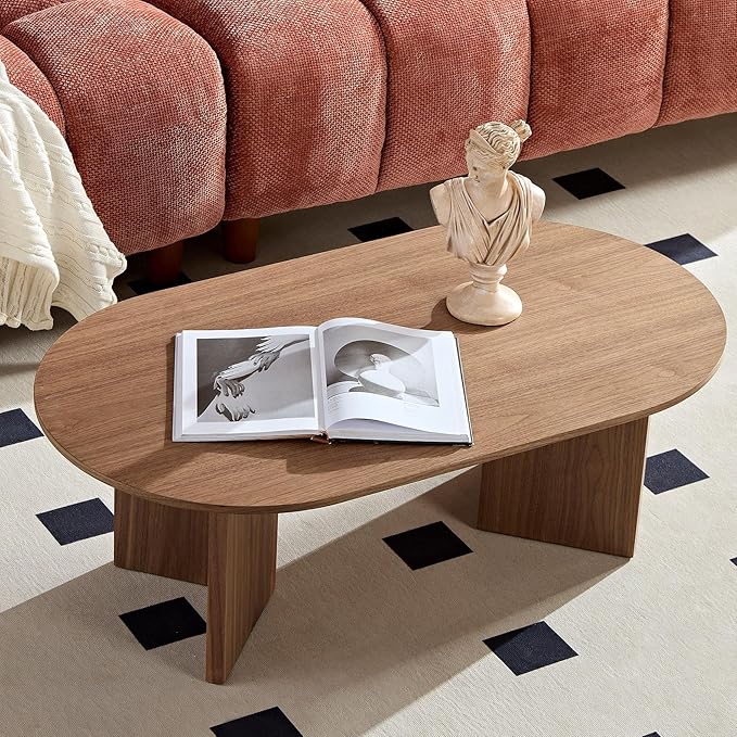 KEVINSPACE W39.37 Oval Coffee Table for Living Room Home Modern CoffeeTable with Design CoffeeTable Legs Wood Accent Center Table Mid Century Minimalist Tea Table Cocktail Table Office Walnut