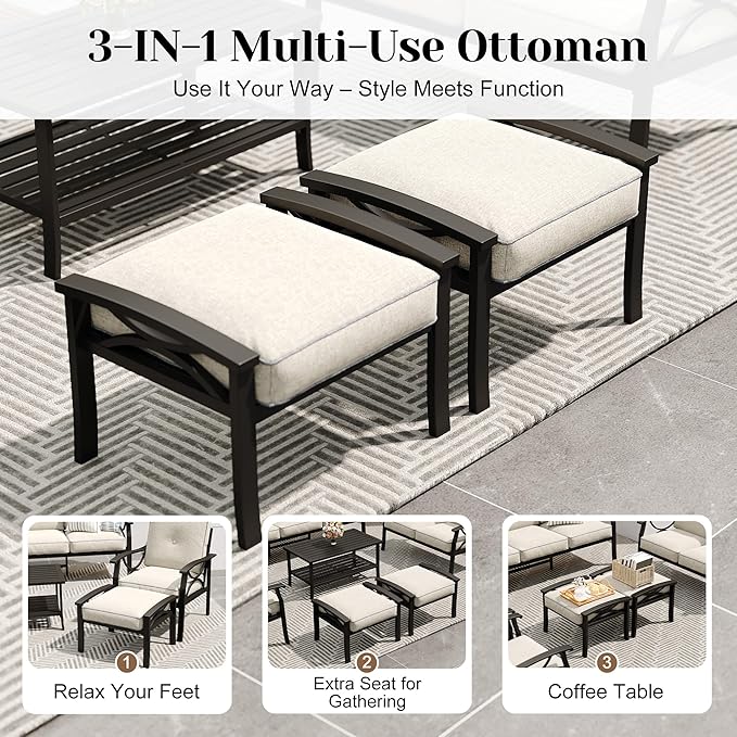 FansaFurn 7-Pieces Outdoor Patio Furniture Set, Outdoor Metal Sectional Furniture with Cushions, Outdoor Conversation Seating Set with Coffee Table for Garden, Backyard, Balcony, Deck, Black