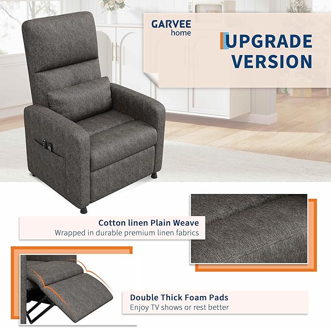 GarveeHome Power Recliner Chair with Massage and Heat, Adjustable Electric Recliner Ergonomic Overstuffed Tall Back, Padded Seat, 2 Side Pockets and USB Port, Home Theater Seating for Living Room
