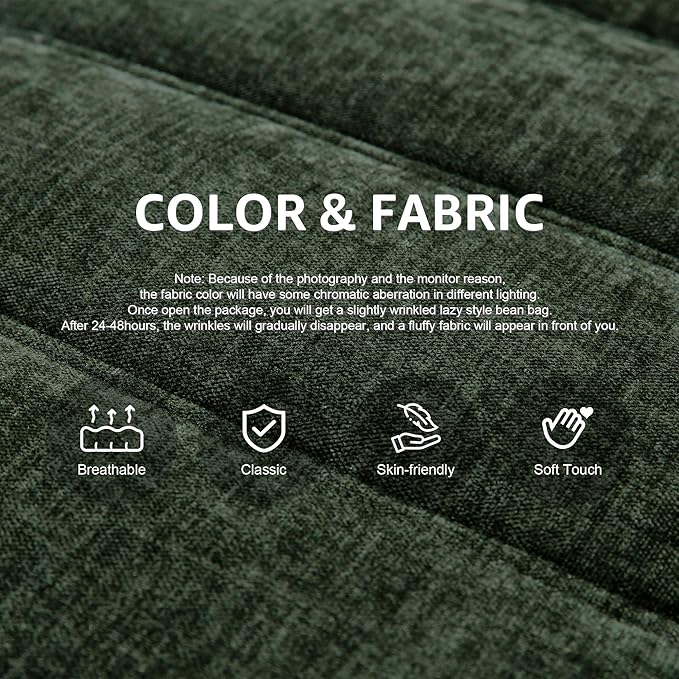 Bean Bag Chairs for Adults Giant Bean Bag Chair Memory Foam BeanBag Chair Bean Bag Sofa with Filler Faux Fur Fireside Beanbags Lazy Sofa for Living Room Bedroom Office (Green Chenille, Loveseat)