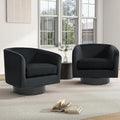 Swivel Barrel Chair, Modern Round PU Leather Accent Armchair for Living Room, Bedroom, Oversized Comfy Club Reading Chairs for Adults (Velvet Black, Set of 2)