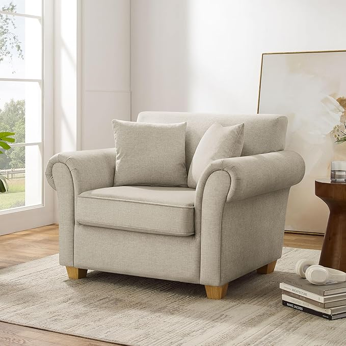 VANOMi 40" W Oversized Accent Chair, Oversized Reading Chair for Living Room, Comfy Reading Nook Chairs for Bedroom, Upholstered Large Chair Armchair Single Sofa for Small Space (Light Khaki)
