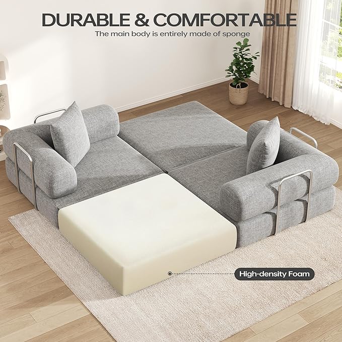 DURASPACE 78.4'' Convertible Folding Sofa Bed, Floor Sleeper Sofa Couch with Fixed-Shape Frame, Compression Comfy Couch in a Box, Boneless Modular Loveseat for Living Room (Chenille Gray)