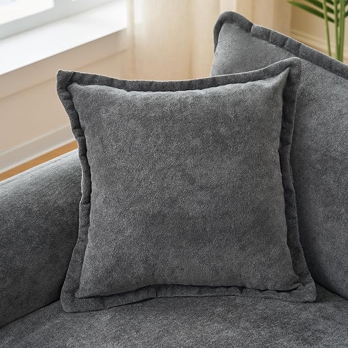 RENDGO Modular Sectional Sofa Sets,2 Pieces Chenille Sectional Loveseat Sofas,Deep Seat Comfort,4-Seater Comfy Couch for Living Rooms & Apartment, Guest Rooms,Grey